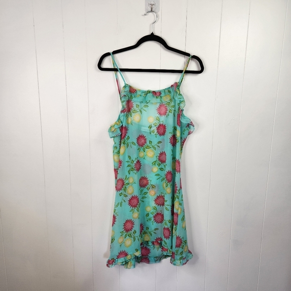 Vintage Blue Floral Nightie Lingerie Sheer Slip Dress 90s Y2K Mini Romantic cute - Picture 10 of 10